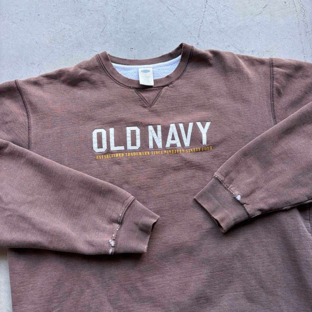 Vintage Old Navy Brown Distressed Graphic Crewneck Sweatshirt Mens Large